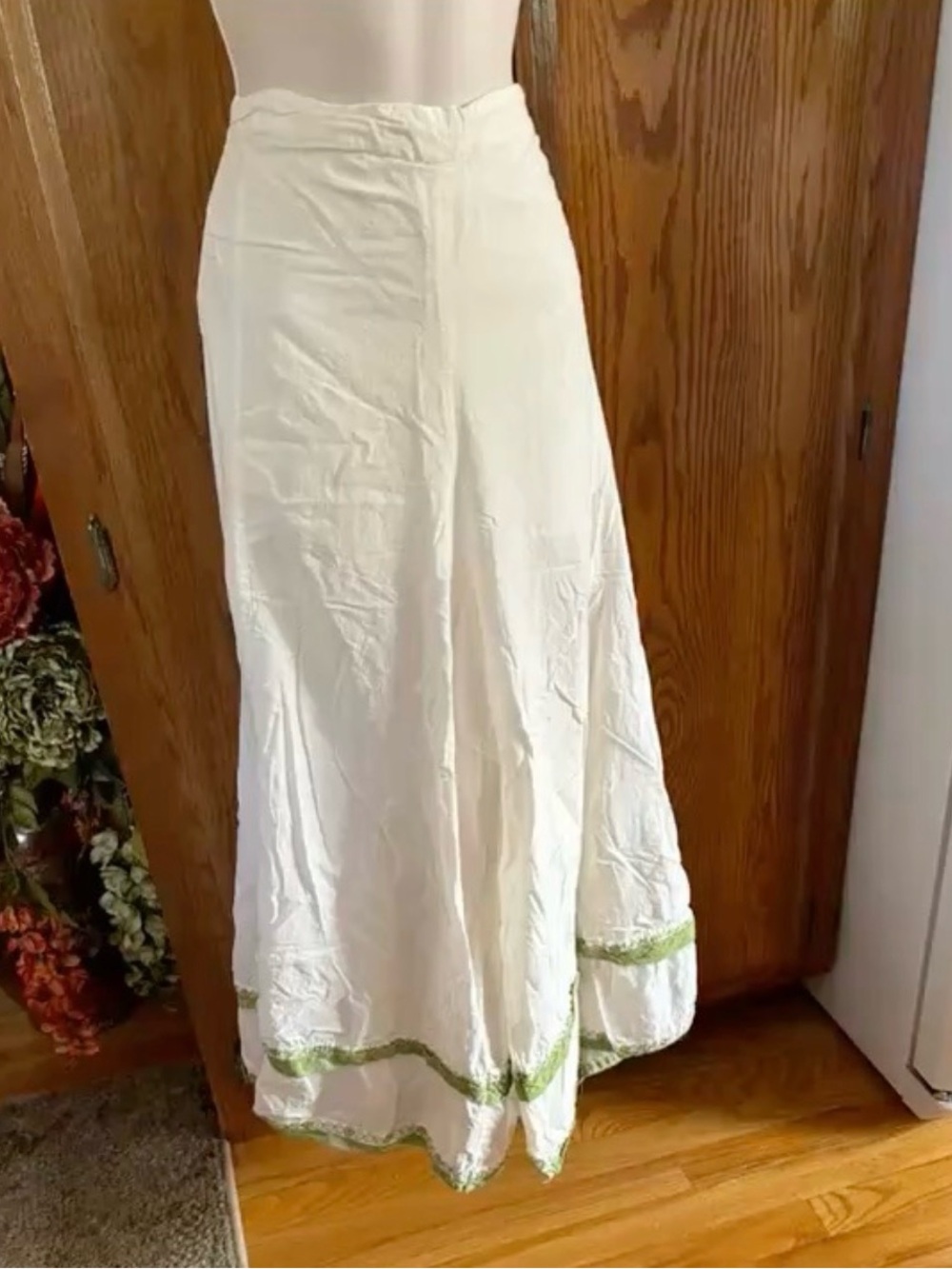 Women's Cream Maxi Skirt with Green Trim